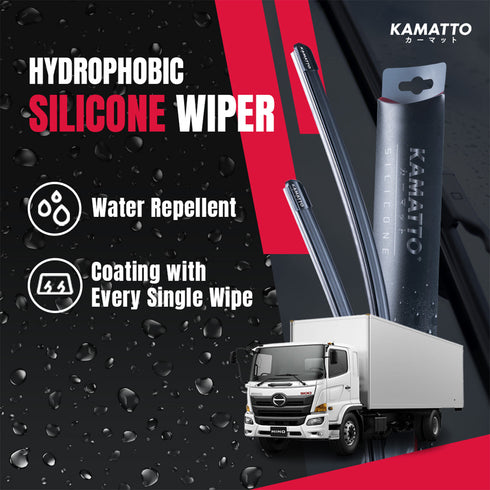 Kamatto Wiper Hino 500 Series 5th Gen Single Cabin (2001-Present) Hydrophobic Silicone Water Repelling Coating